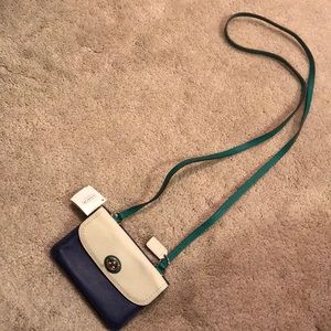 Coach crossbody wristlet Navy white green